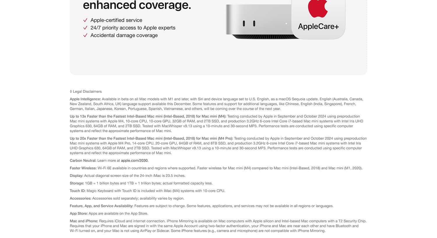 enhanced coverage. Apple certified service 24/7 priority access to Apple experts Accidental damage coverage. Legal disclaimers.
